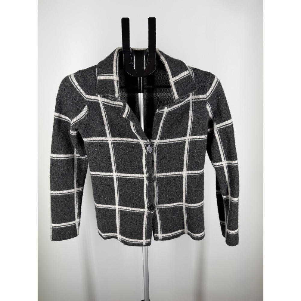Bartolini Italy Gray Windowpane Plaid Wool Cashmere Blend Cardigan Sweater Small
